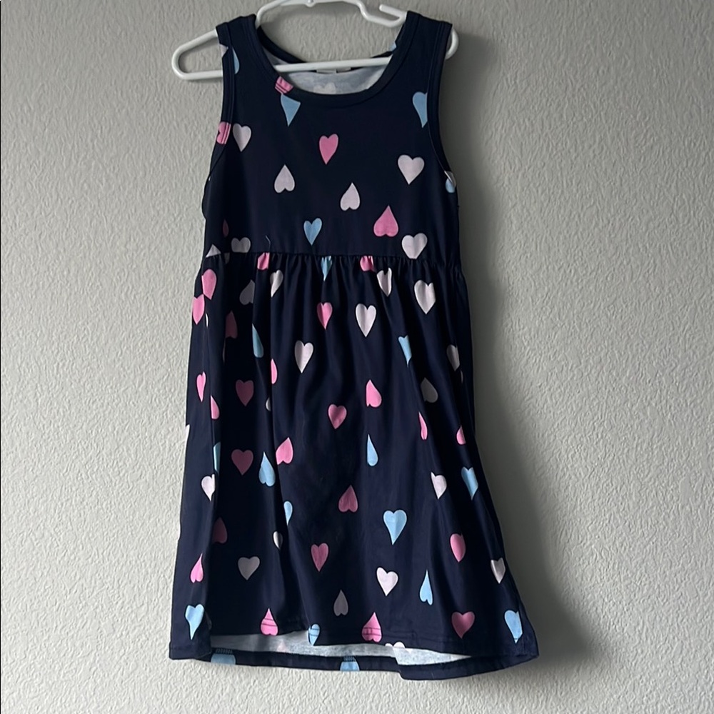 Navy Heart Pattern Kids Dress